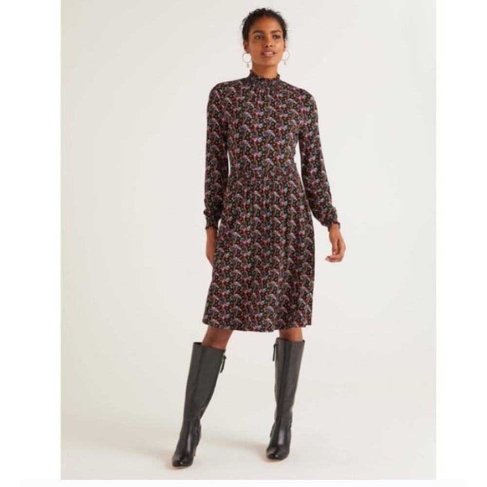 Boden Alice Long Sleeve Floral Jersey Midi Dress Womens 16 Long Preppy Boho - Picture 3 of 9